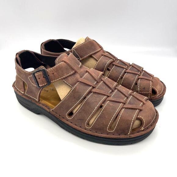 Naot Julius Men's Brown Leather Sandals Size US 13 -13.5 EU 46 Made in Israel - Picture 1 of 9